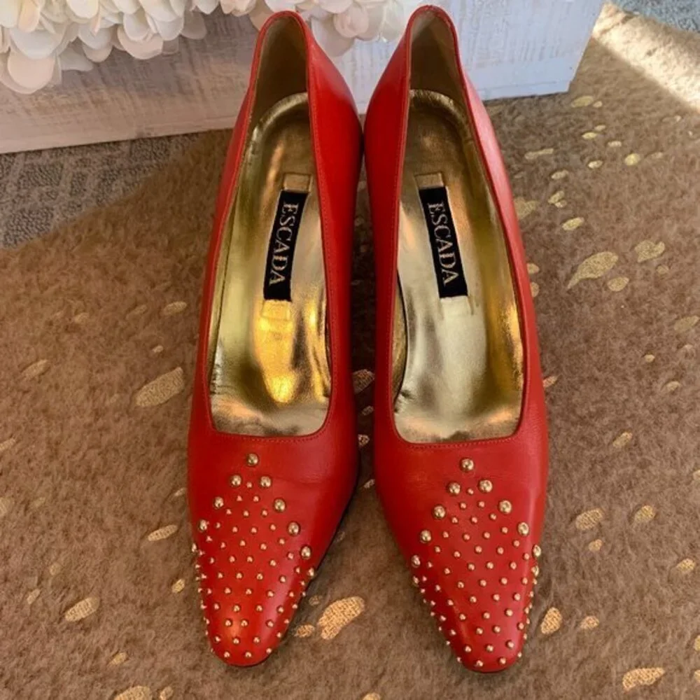 Vintage 90's ESCADA Studded Red Leather Pumps